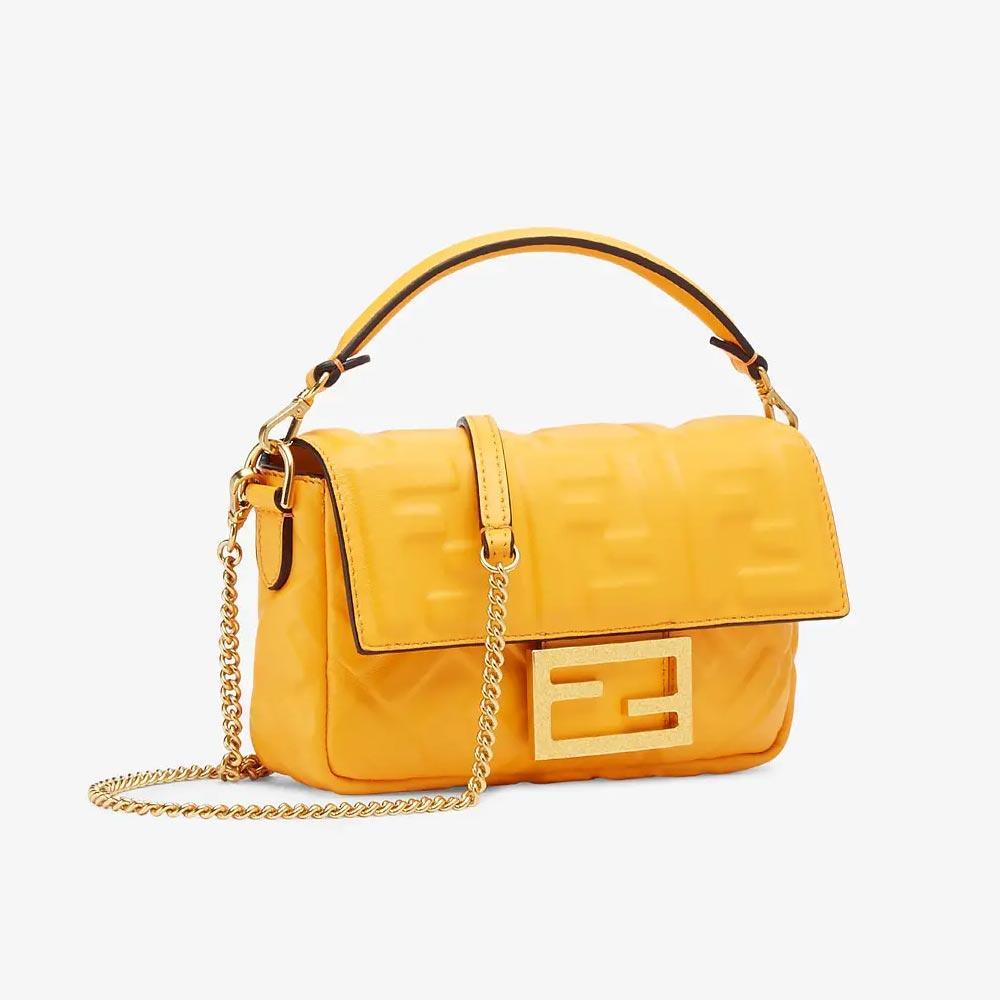 BAGUETTE Orange Nappa Leather Bag Featuring The FF Motif Fendi