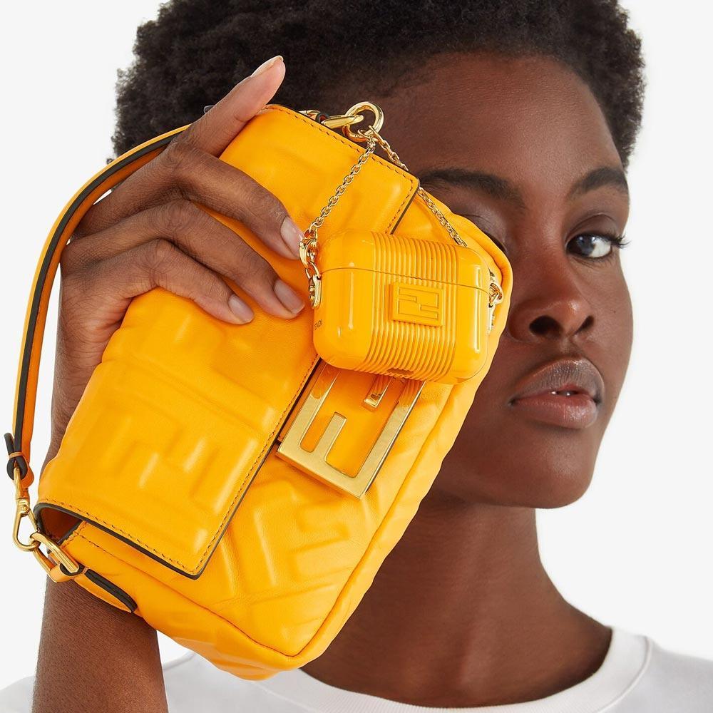 BAGUETTE Orange Nappa Leather Bag Featuring The FF Motif Fendi