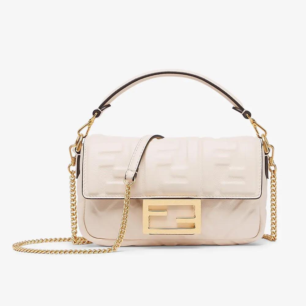 BAGUETTE White Nappa Leather FF Bag Fendi