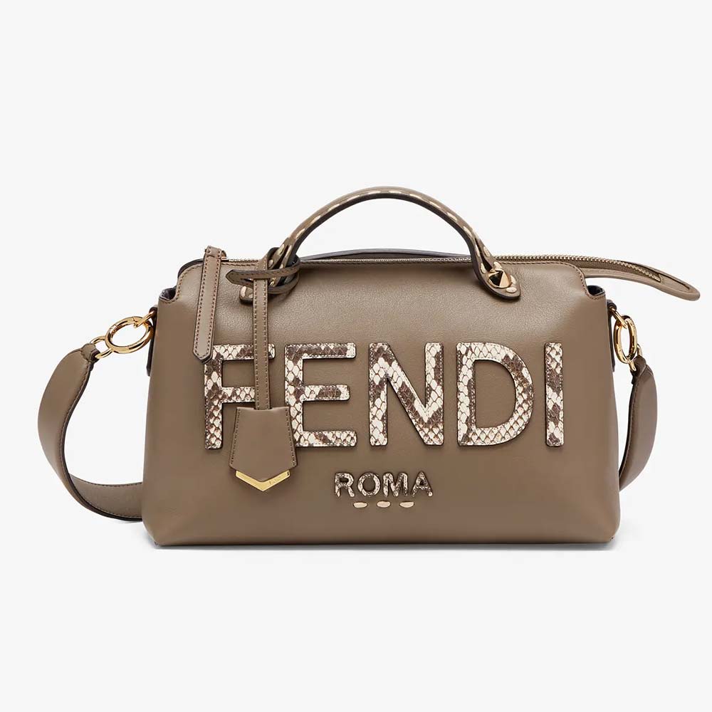 BY THE WAY MEDIUM Grey Leather and Elaphe Boston Bag Fendi