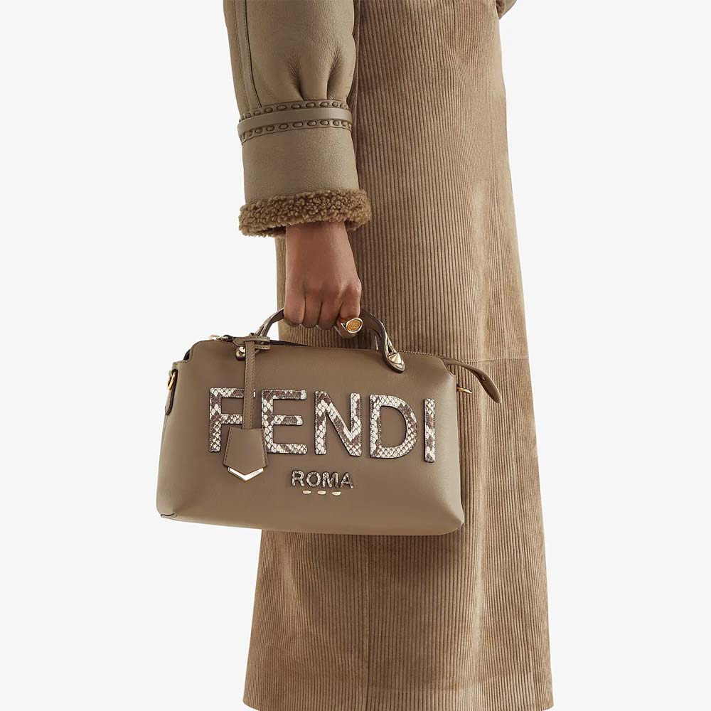 BY THE WAY MEDIUM Grey Leather and Elaphe Boston Bag Fendi