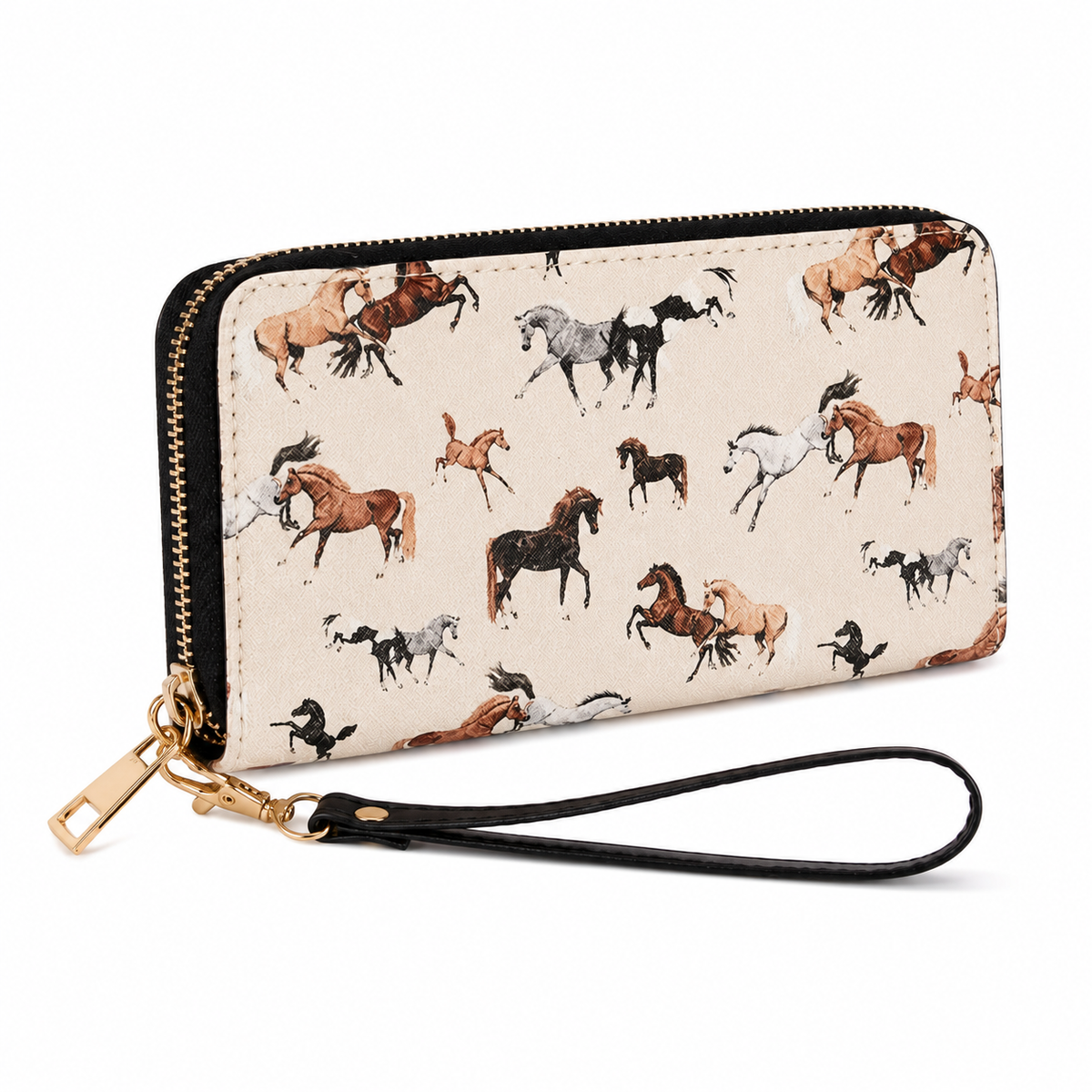 BagAg Woman Equestrian Horse Print Zippered Wristlet Clutch Wallet BagAg