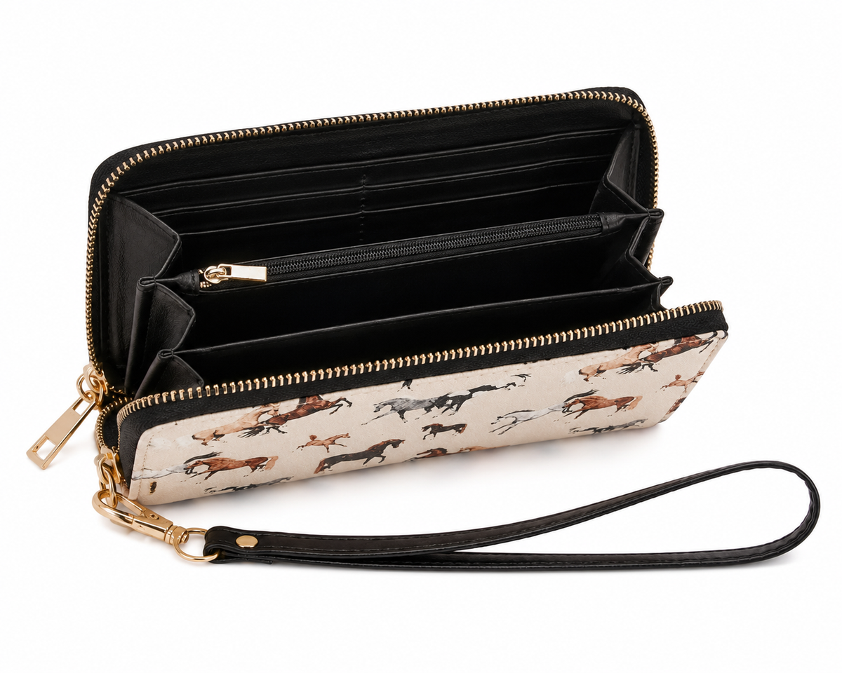 BagAg Woman Equestrian Horse Print Zippered Wristlet Clutch Wallet BagAg