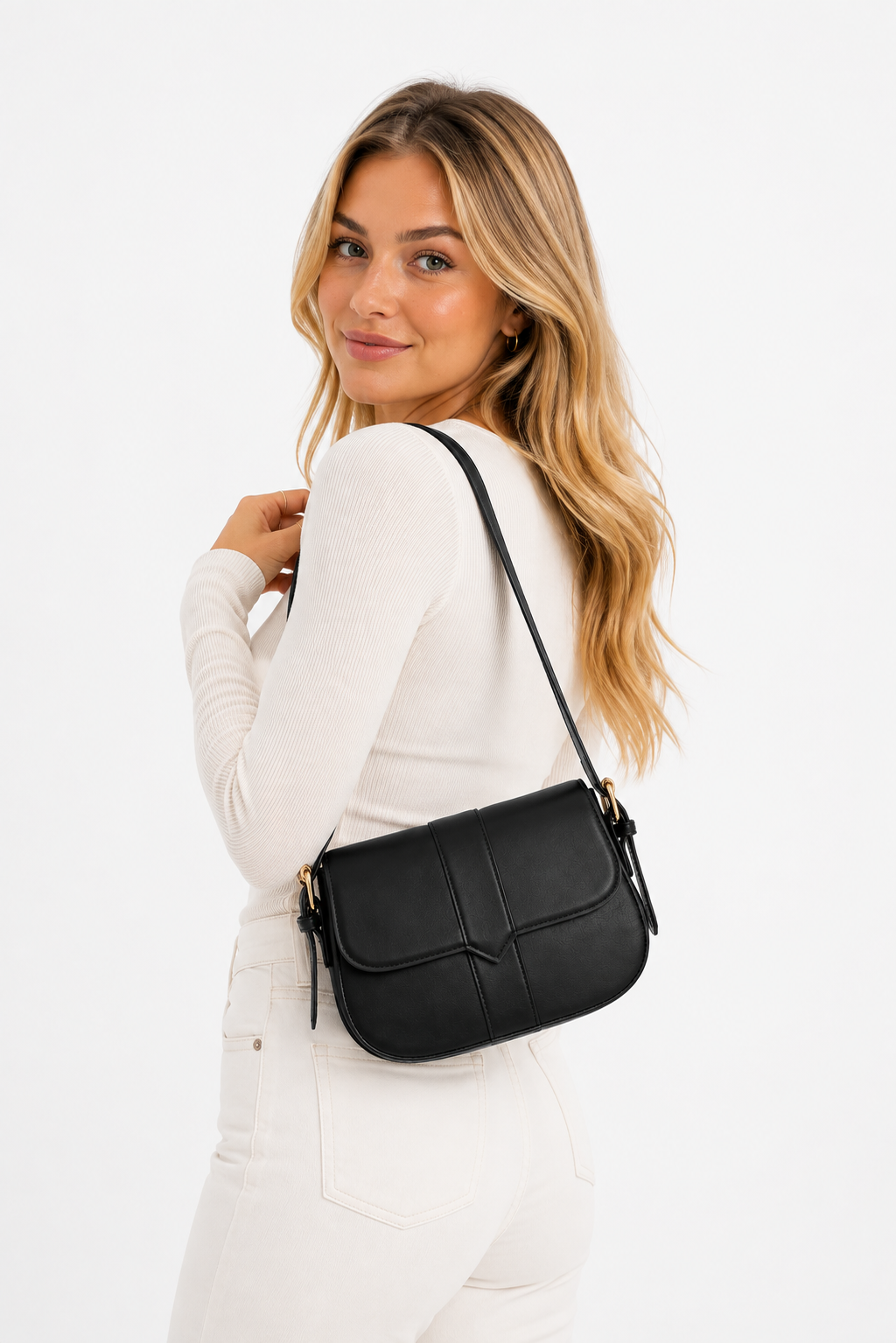 BagAg Woman Solid Vegan Leather Vintage Saddle Bag BagAg