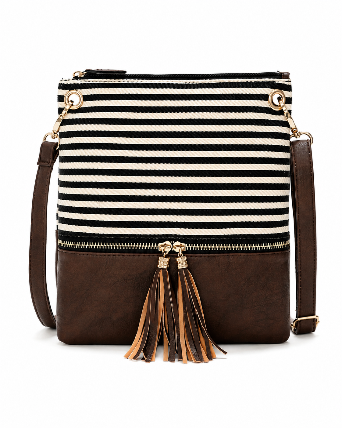 BagAg Woman Striped Canvas Crossbody Shoulder Bag BagAg