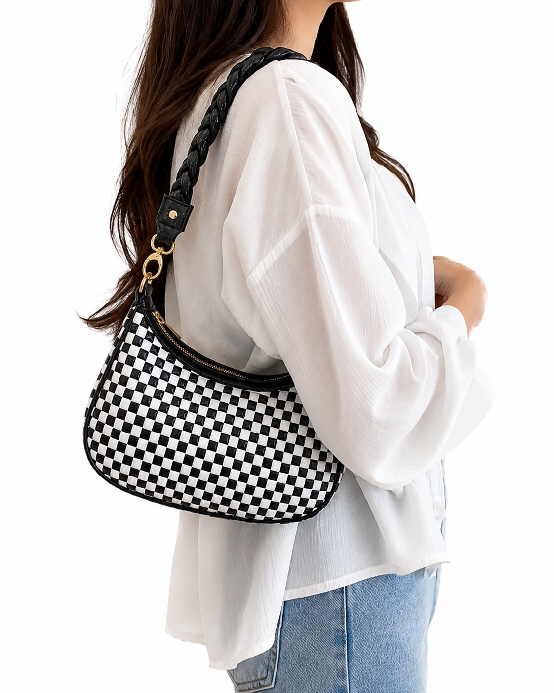 BagAg Woman Woven Vegan Leather Hobo Handbag BagAg