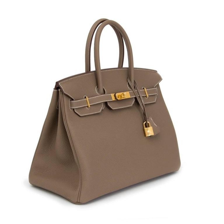 Hermès Etoupe Togo Birkin 35 with Gold Hardware Crowned Bag