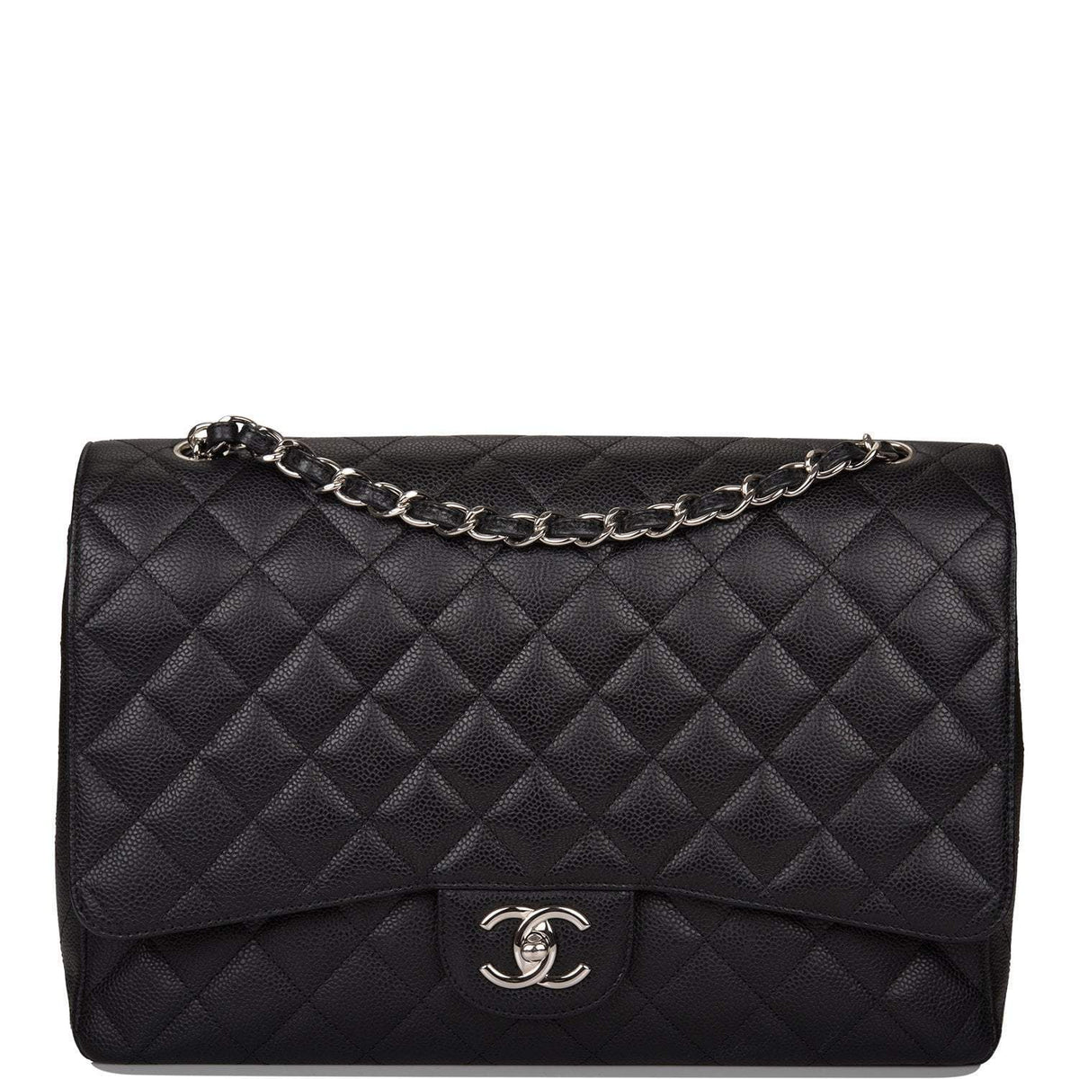 Chanel Black Quilted Caviar Maxi Classic Double Flap Bag Silver Hardware Chanel
