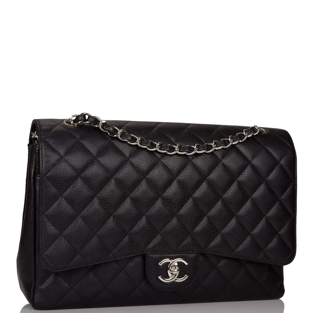 Chanel Black Quilted Caviar Maxi Classic Double Flap Bag Silver Hardware Chanel
