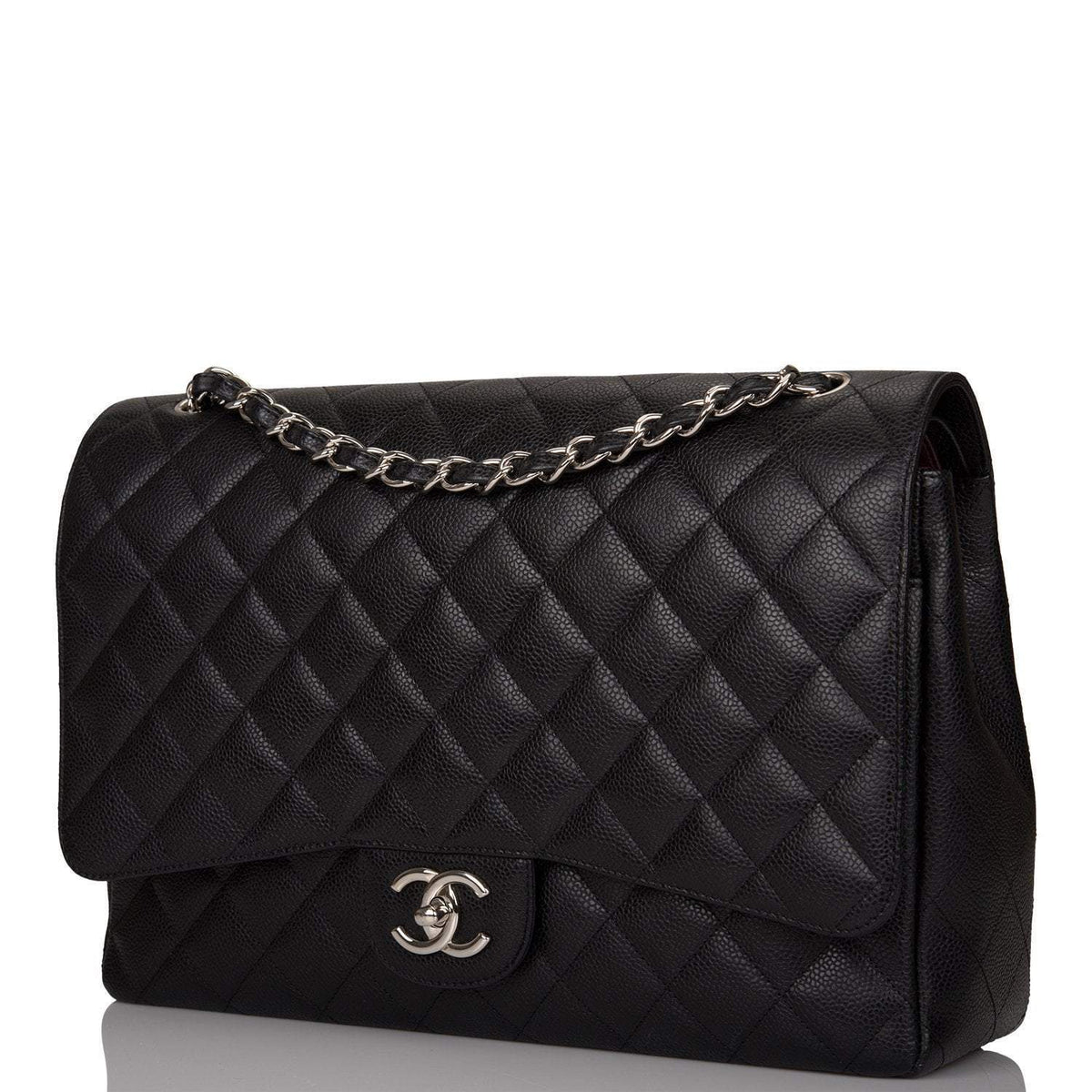 Chanel Black Quilted Caviar Maxi Classic Double Flap Bag Silver Hardware Chanel