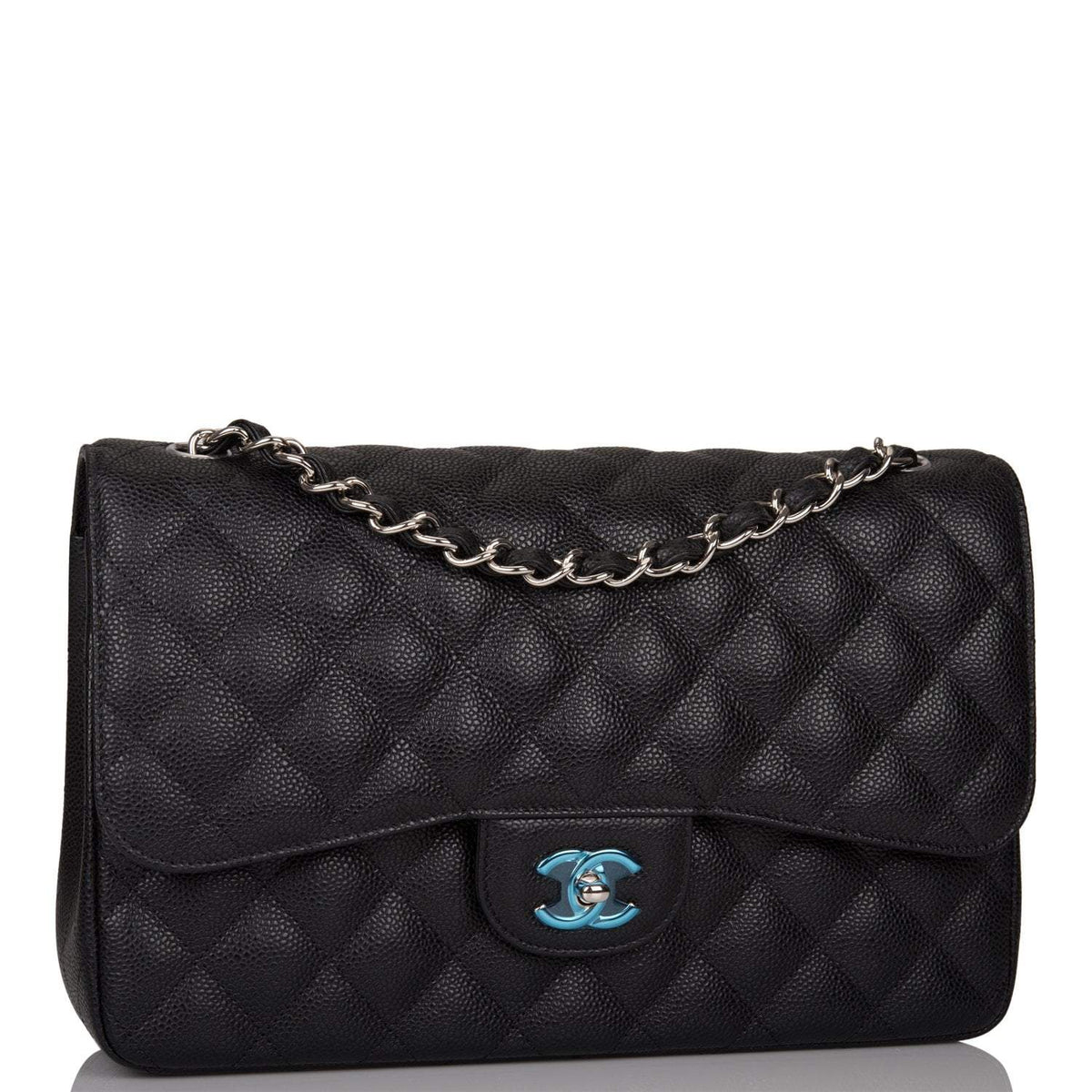 Chanel Black Quilted Caviar Jumbo Classic Double Flap Bag Silver Hardware Chanel