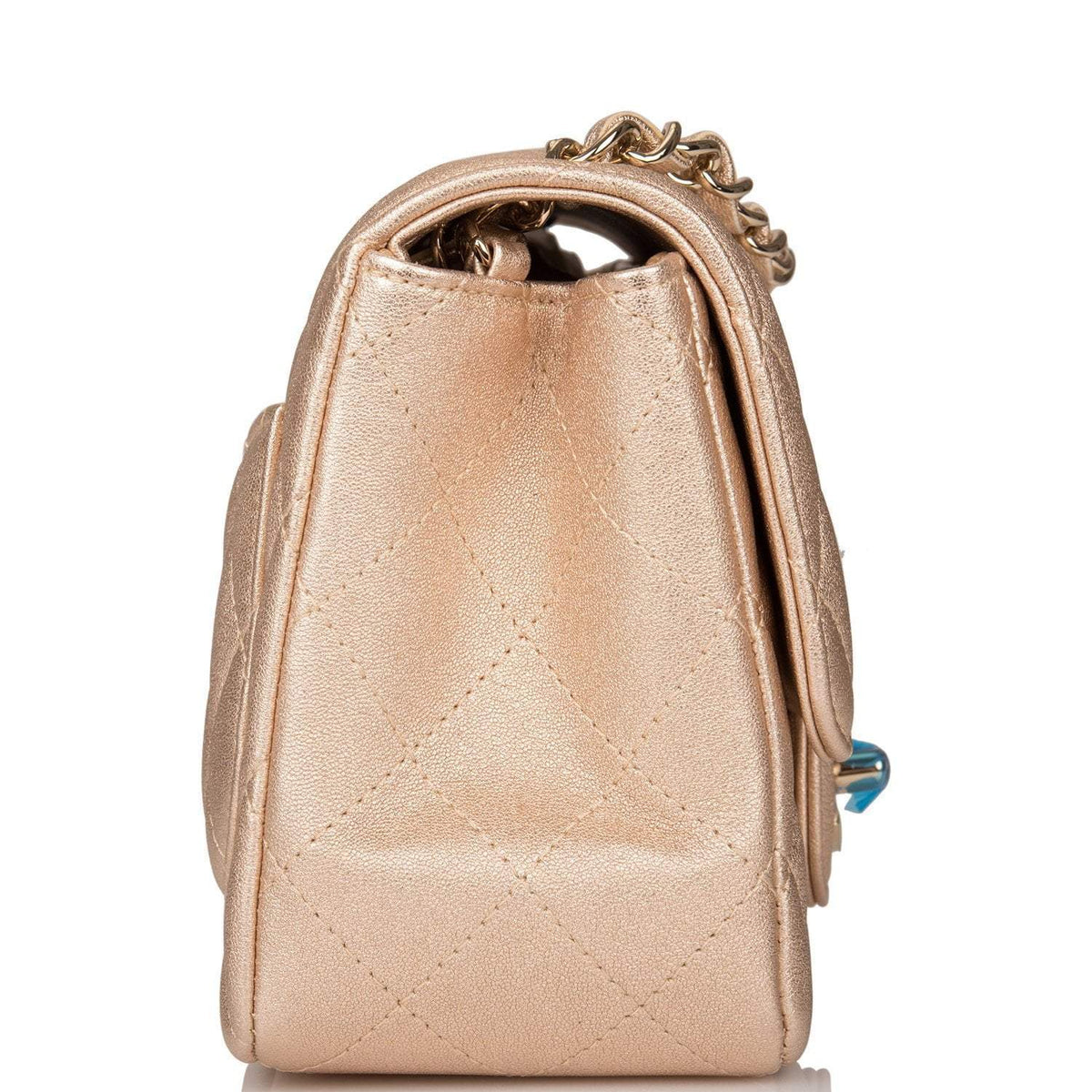 Chanel Gold Metallic Quilted Lambskin Square Mini Classic Flap Bag Light Gold Hardware Chanel