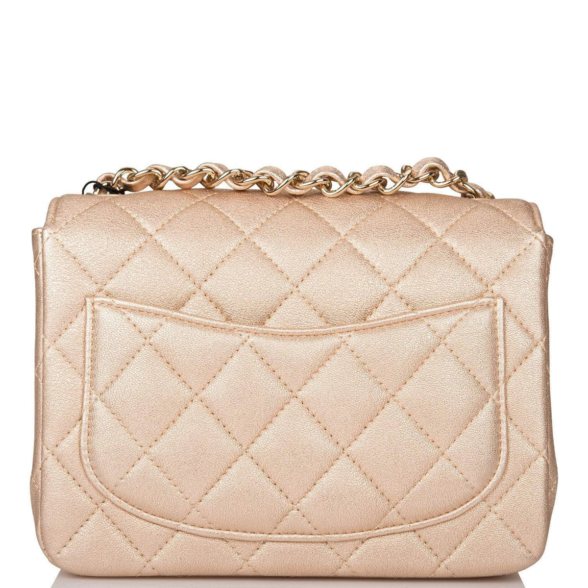 Chanel Gold Metallic Quilted Lambskin Square Mini Classic Flap Bag Light Gold Hardware Chanel