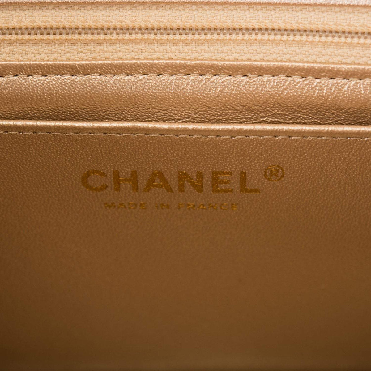 Chanel Gold Metallic Quilted Lambskin Square Mini Classic Flap Bag Light Gold Hardware Chanel