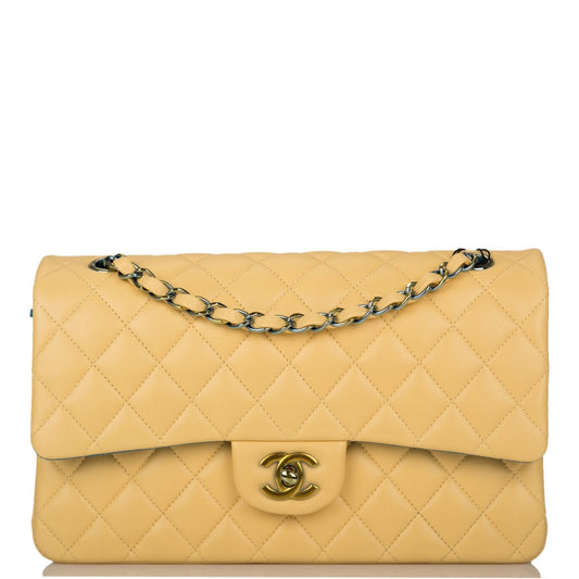 Chanel Yellow Quilted Lambskin Medium Classic Double Flap Bag Rainbow Hardware