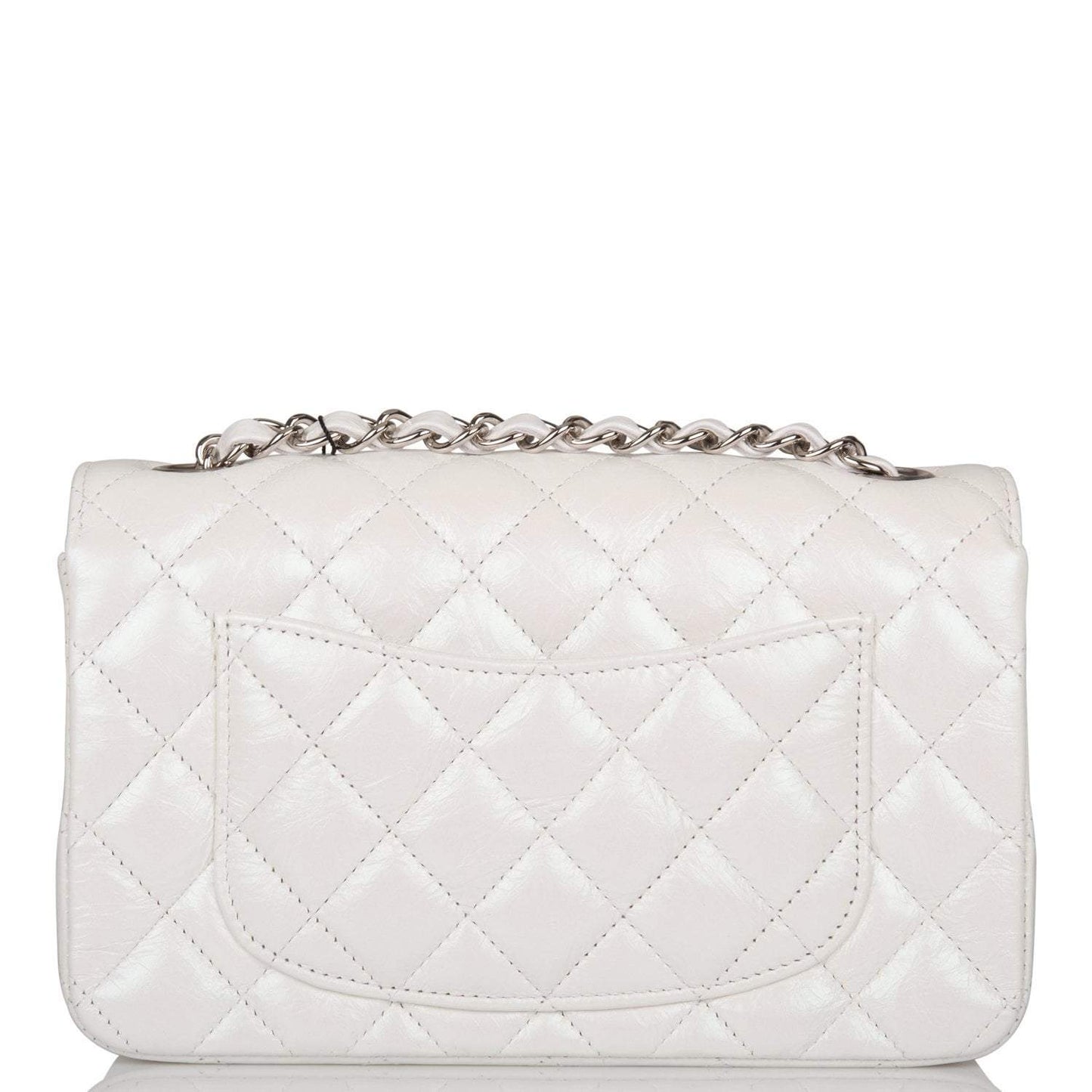 Chanel Mini Rectangular Flap Bag White Iridescent Lambskin Silver Hardware