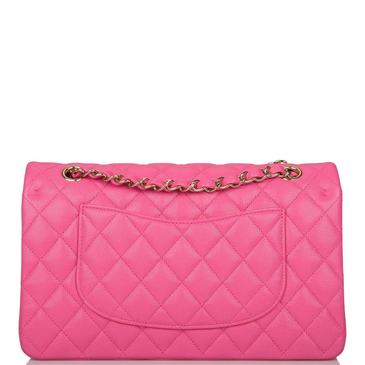 Chanel Pink Quilted Caviar Medium Classic Double Flap Bag Light Gold Hardware Chanel