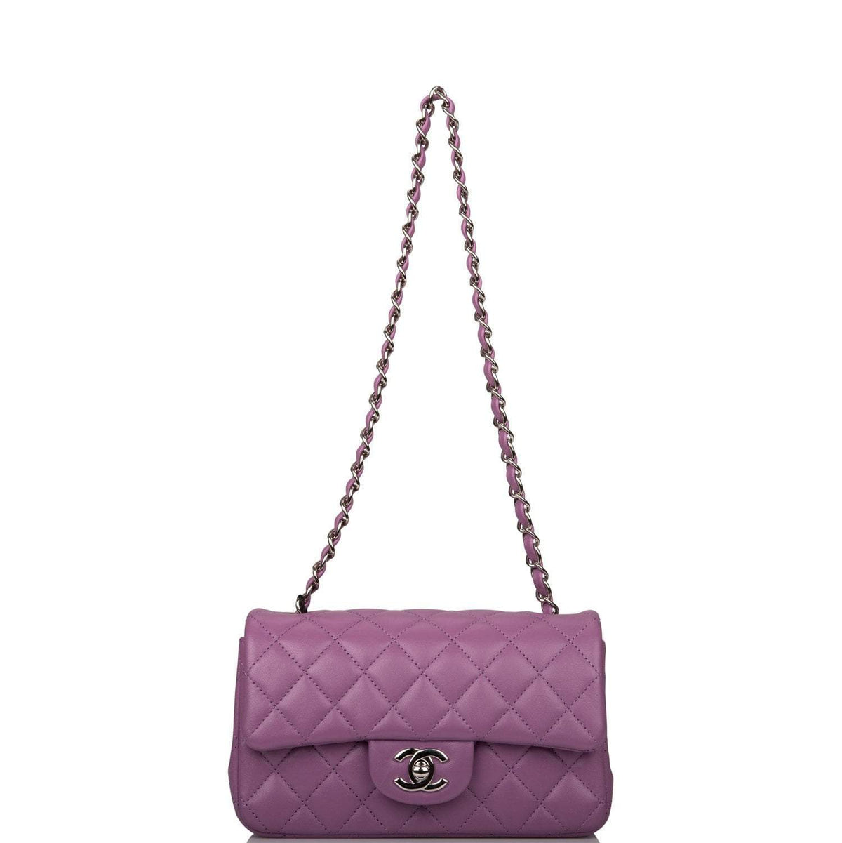 Chanel Purple Quilted Lambskin Rectangular Mini Classic Flap Bag Silver Hardware Chanel