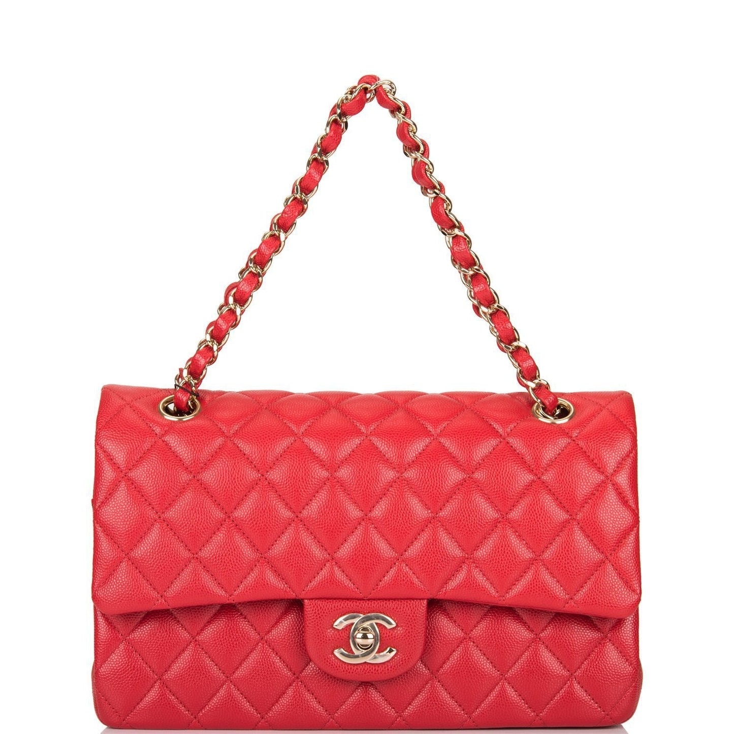 Chanel Red Quilted Caviar Medium Classic Double Flap Bag
