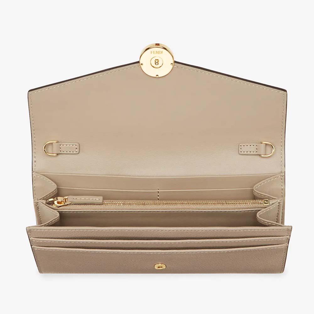 CONTINENTAL WITH CHAIN Beige Leather Wallet Fendi