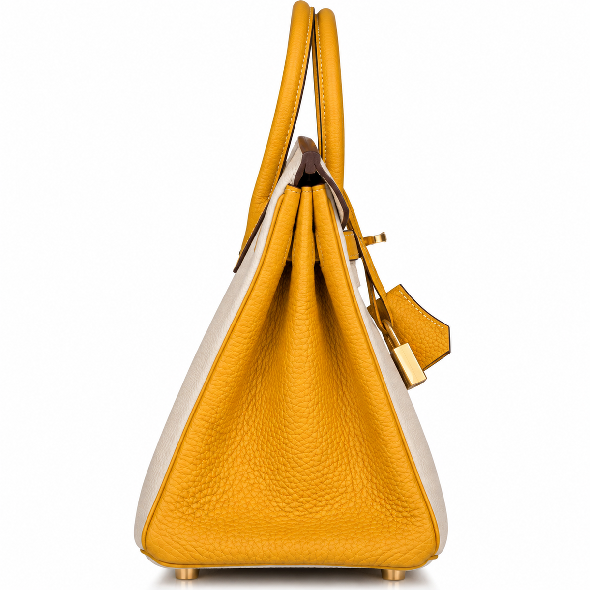 Hermes Horseshoe Stamp (HSS) Bi-Color Craie and Jaune Ambre Togo Birkin 25cm Brushed Gold Hardware BagAg