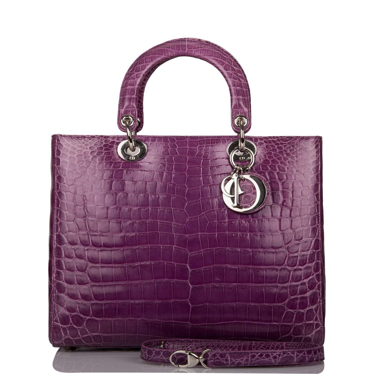 Christian Dior Purple Large Lady Dior Crocodile Tote Silver Hardware Dior