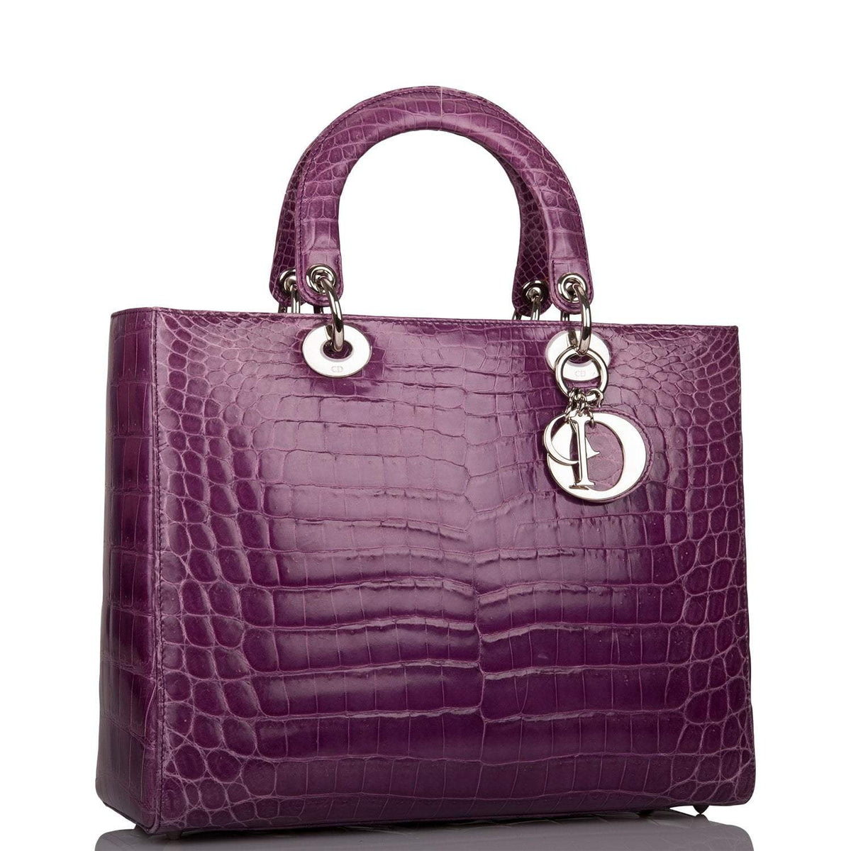 Christian Dior Purple Large Lady Dior Crocodile Tote Silver Hardware Dior