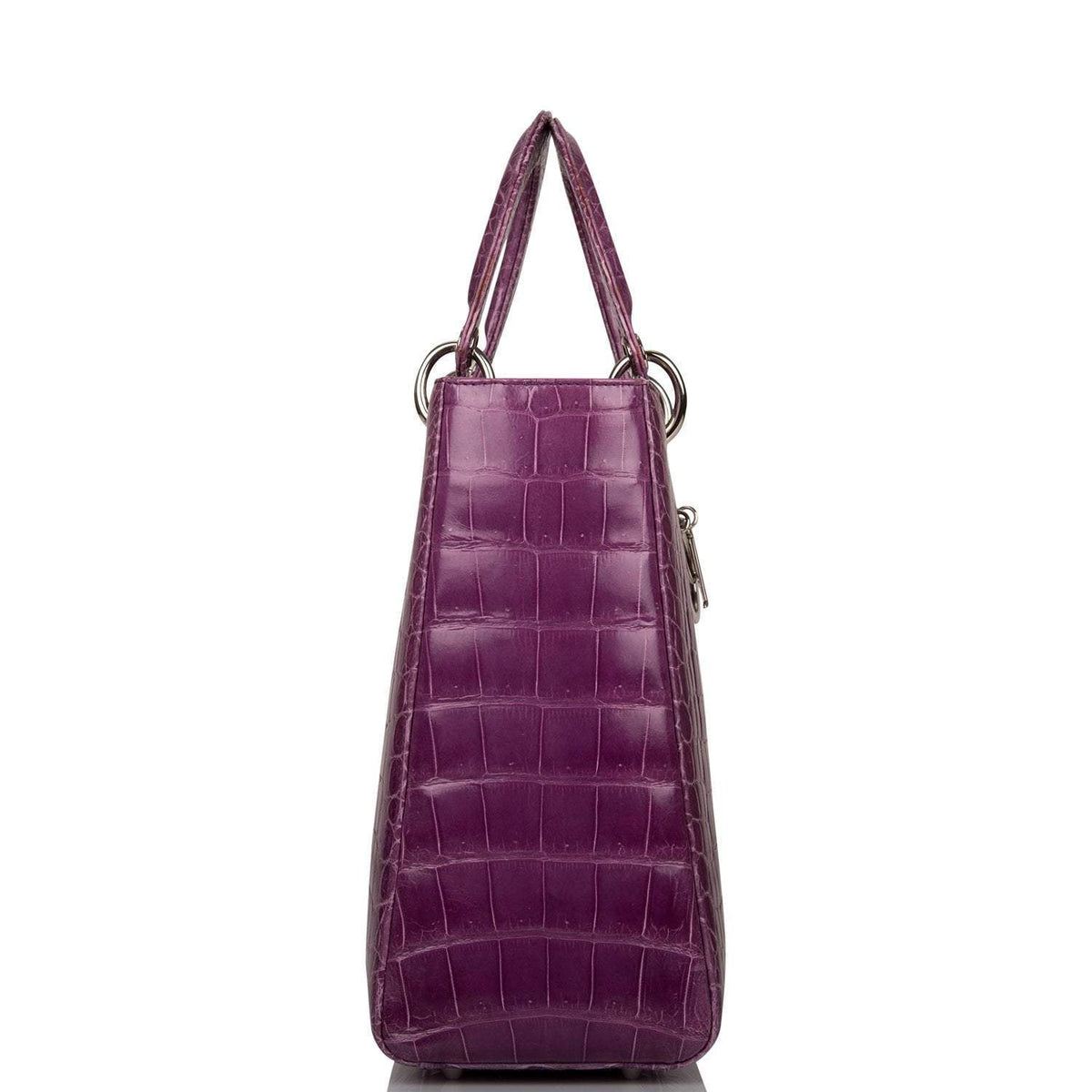 Christian Dior Purple Large Lady Dior Crocodile Tote Silver Hardware Dior