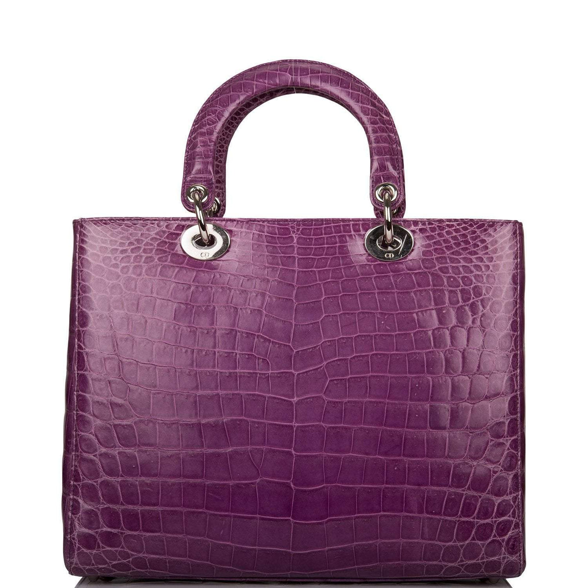 Christian Dior Purple Large Lady Dior Crocodile Tote Silver Hardware Dior