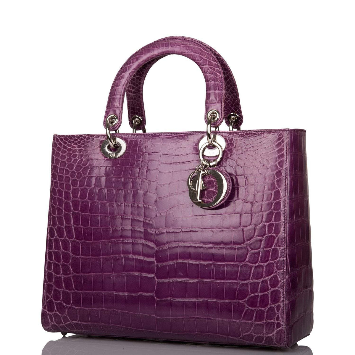 Christian Dior Purple Large Lady Dior Crocodile Tote Silver Hardware Dior