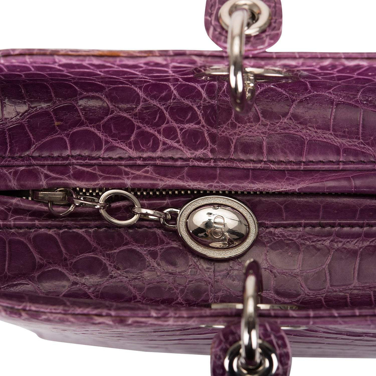 Christian Dior Purple Large Lady Dior Crocodile Tote Silver Hardware Dior