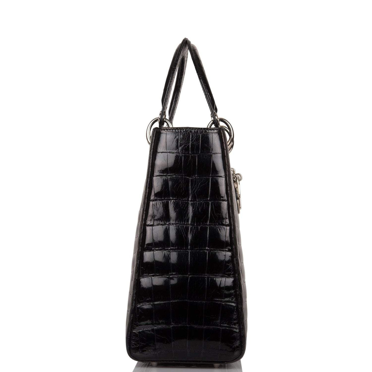 Christian Dior Black Large Lady Dior Crocodile Tote Silver Hardware Dior