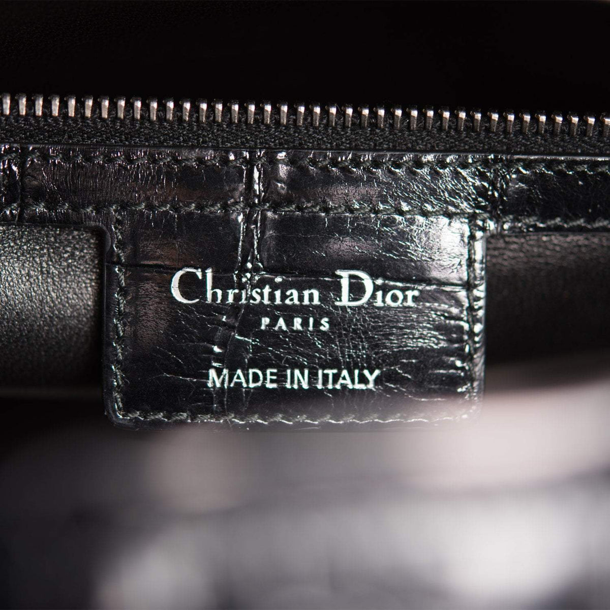 Christian Dior Black Large Lady Dior Crocodile Tote Silver Hardware Dior