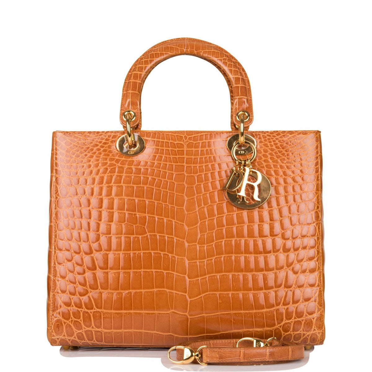 Christian Dior Honey Large Lady Dior Alligator Tote Gold Hardware Dior