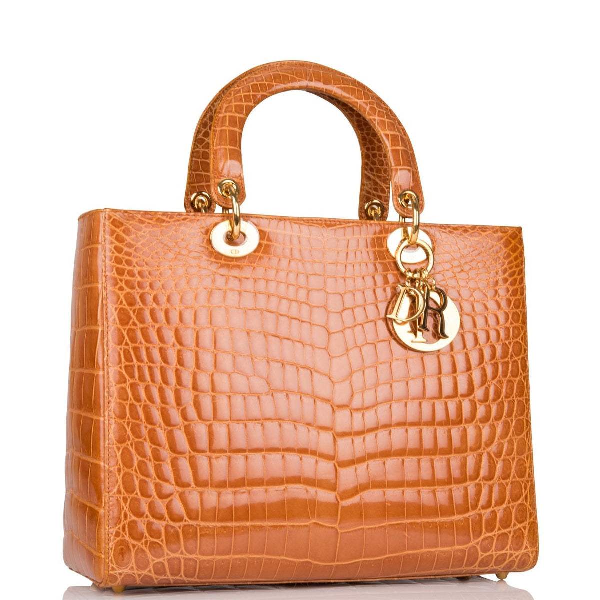 Christian Dior Honey Large Lady Dior Alligator Tote Gold Hardware Dior
