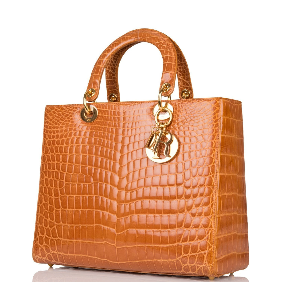 Christian Dior Honey Large Lady Dior Alligator Tote Gold Hardware Dior