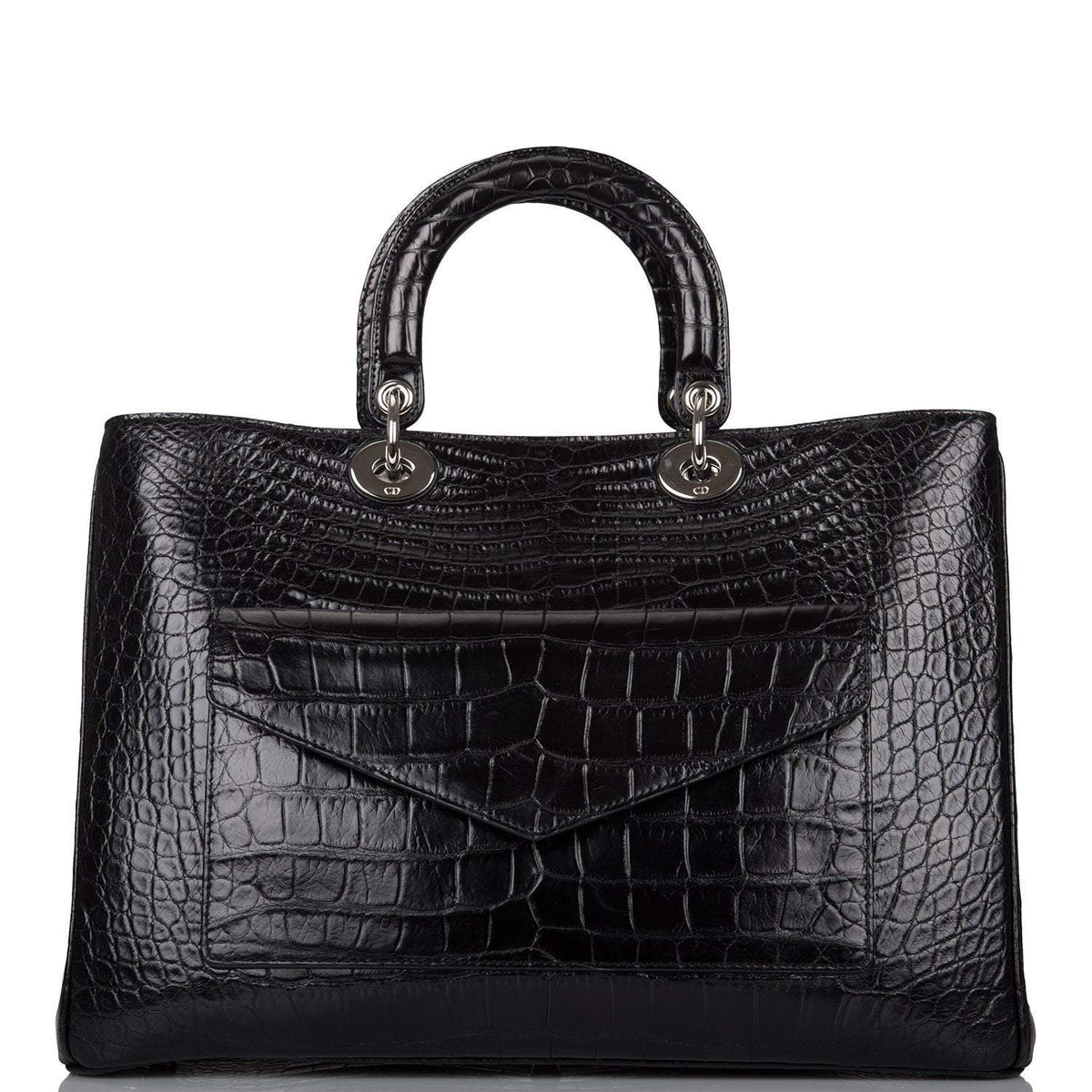 Christian Dior Black Diorissimo Pocket Matte Alligator Tote Silver Hardware Dior