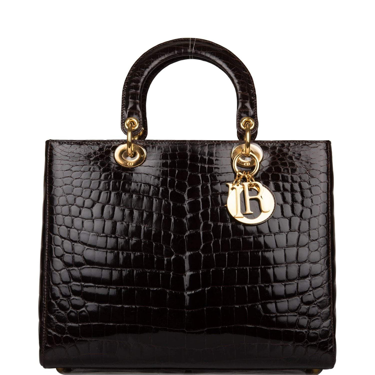Christian Dior Dark Brown Large Lady Dior Alligator Tote Gold Hardware Dior