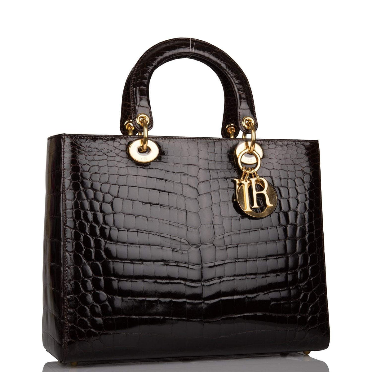 Christian Dior Dark Brown Large Lady Dior Alligator Tote Gold Hardware Dior