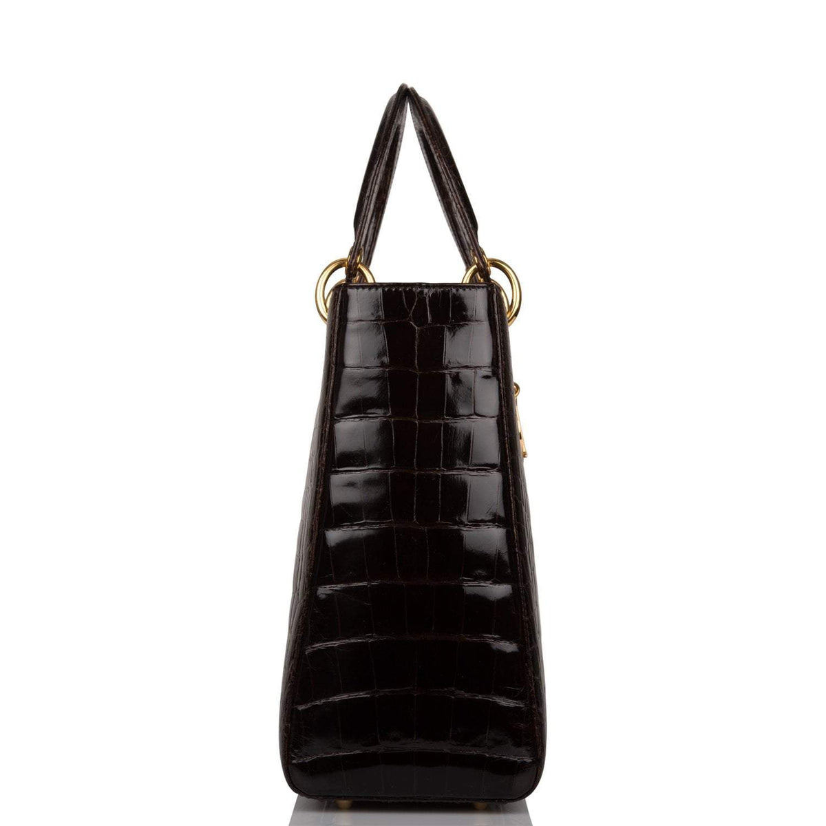 Christian Dior Dark Brown Large Lady Dior Alligator Tote Gold Hardware Dior