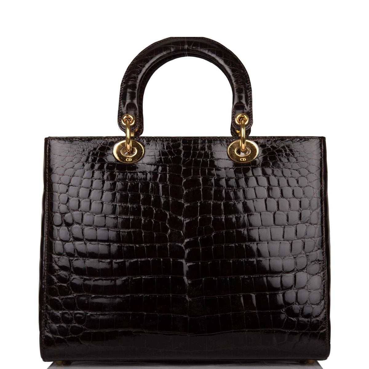 Christian Dior Dark Brown Large Lady Dior Alligator Tote Gold Hardware Dior