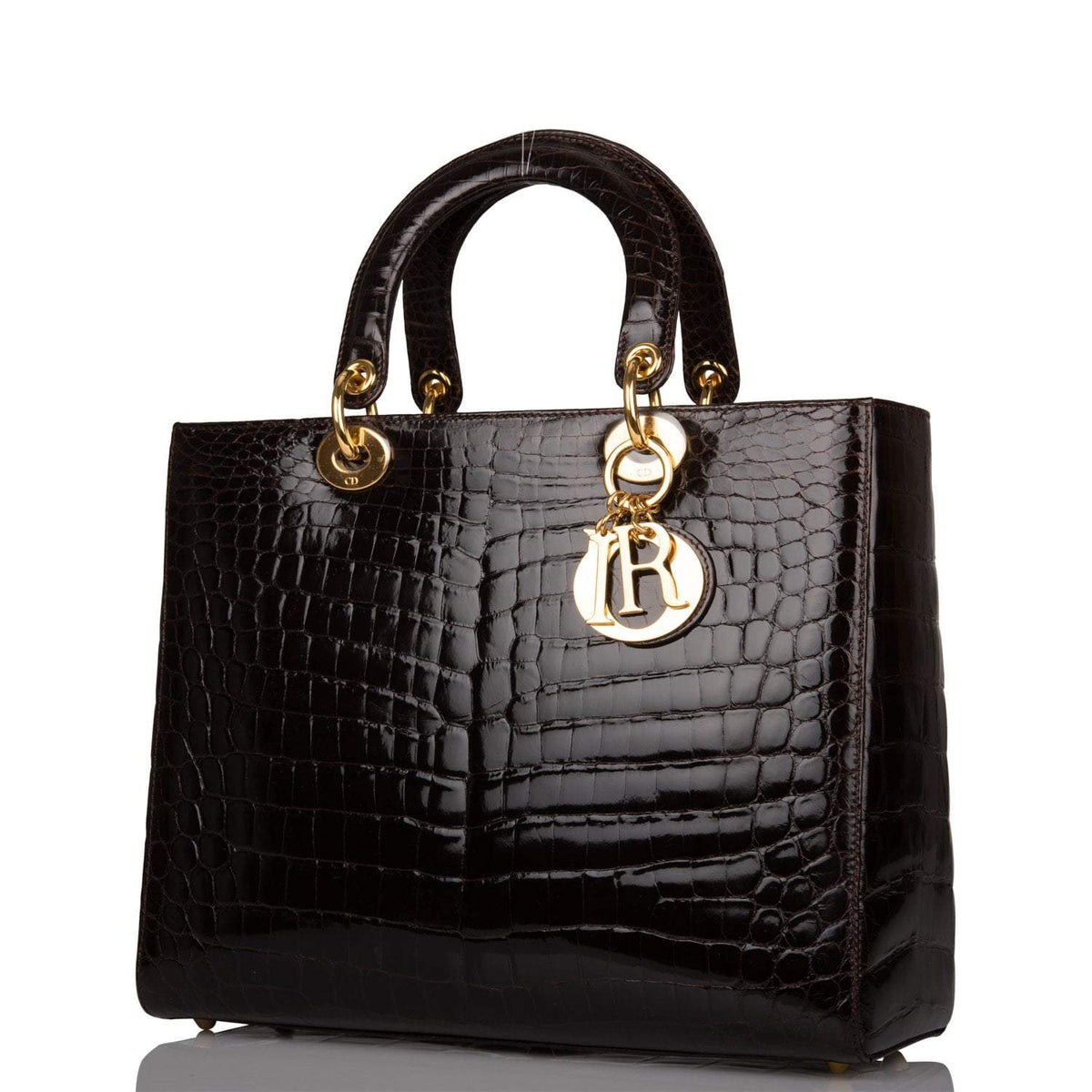 Christian Dior Dark Brown Large Lady Dior Alligator Tote Gold Hardware Dior