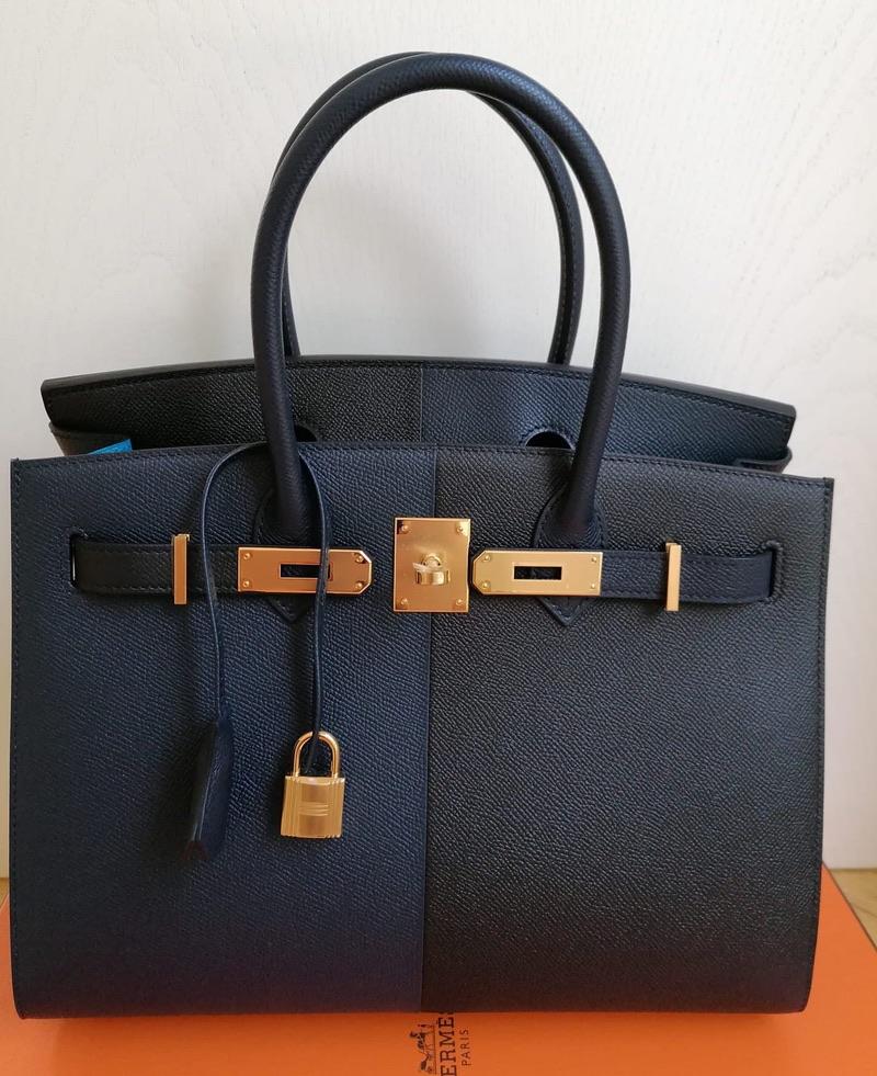 Hermes Birkin 30 Casaque Black Bleu Indigo Bleu Zanzibar Epsom Gold Hardware For GE Hermes