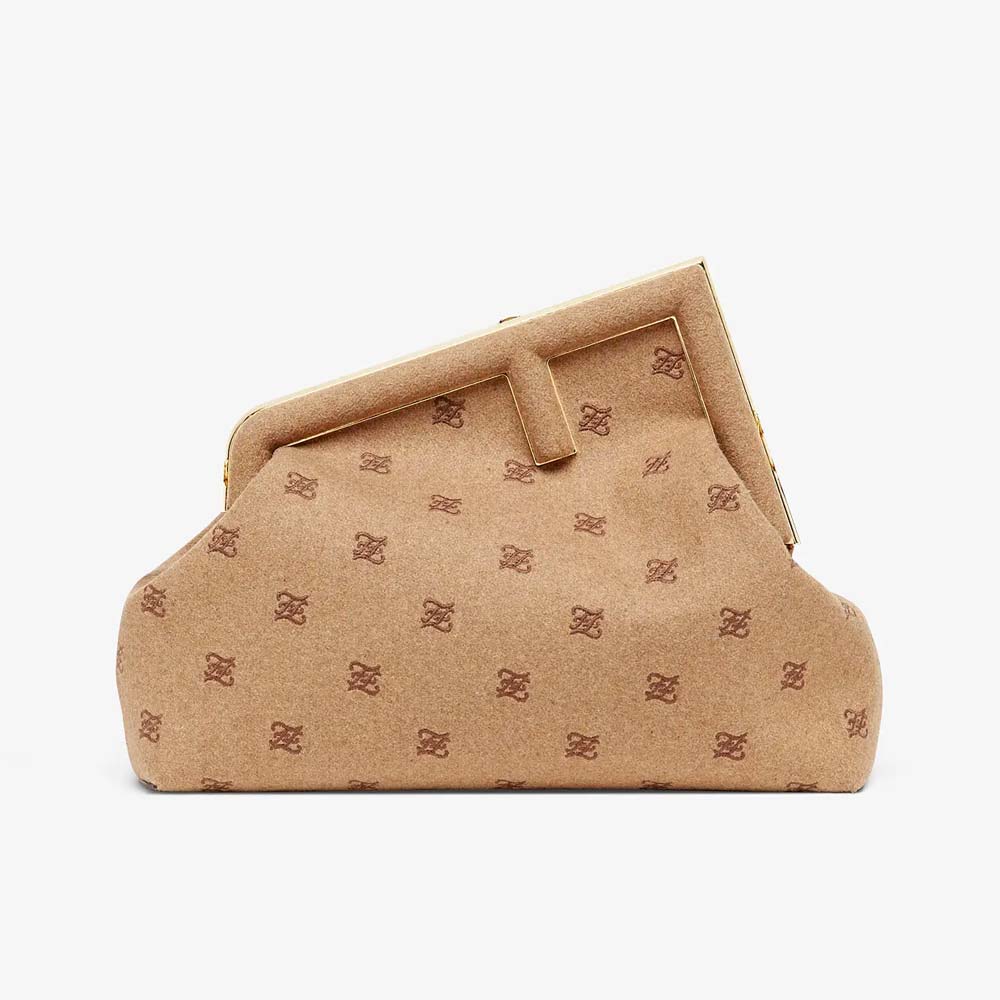 FENDI FIRST MEDIUM Beige Flannel Bag with Embroidery Fendi