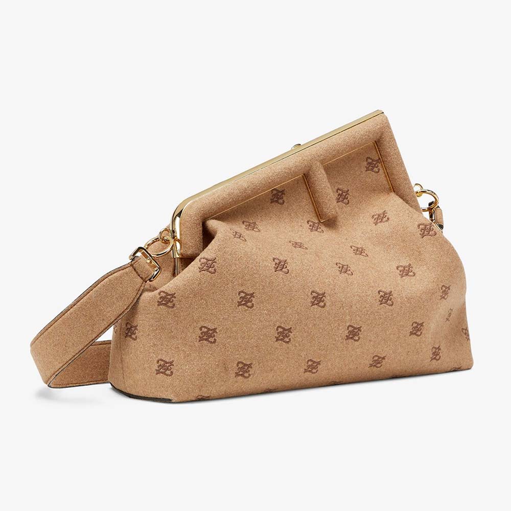 FENDI FIRST MEDIUM Beige Flannel Bag with Embroidery Fendi