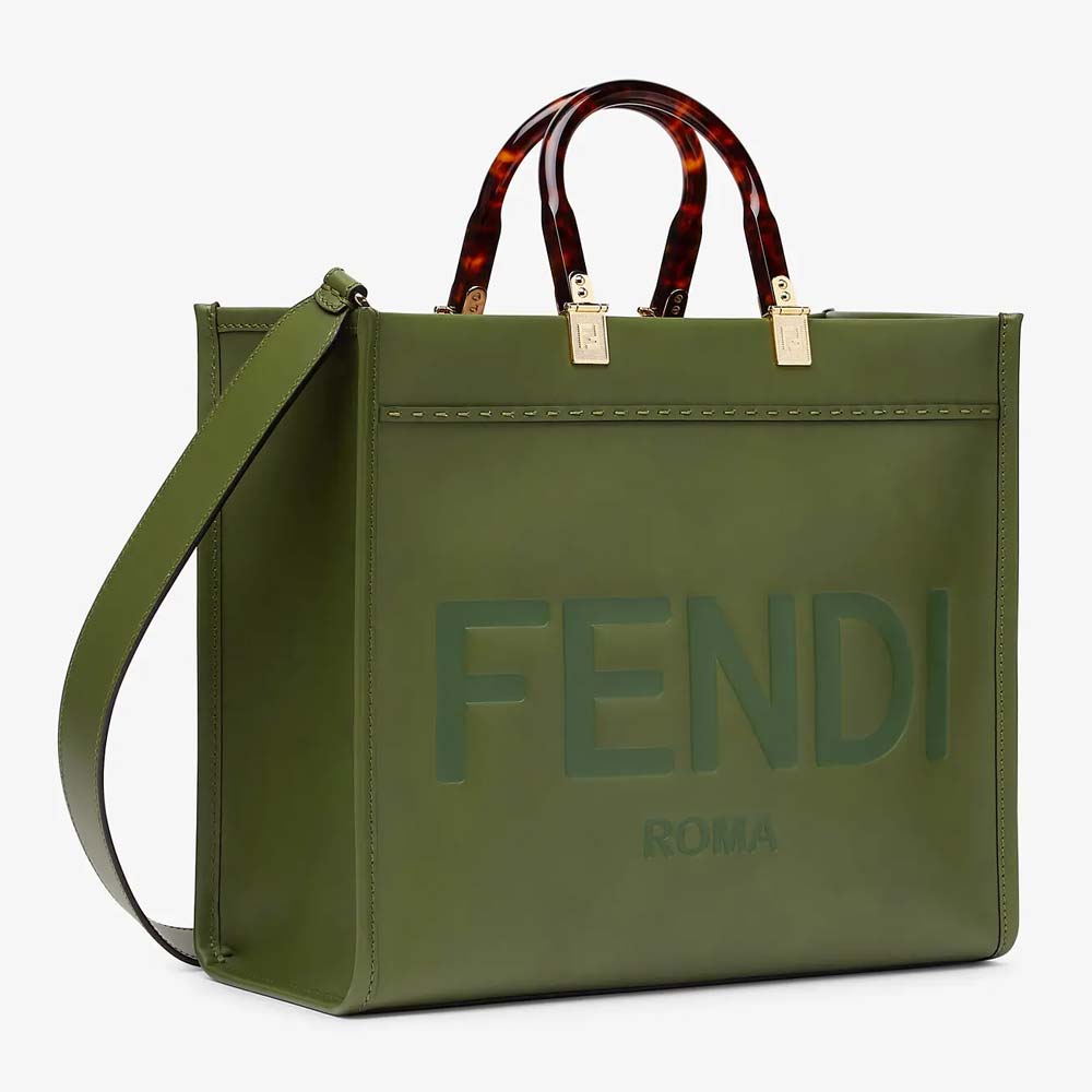 FENDI SUNSHINE MEDIUM Green Leather Bag Fendi