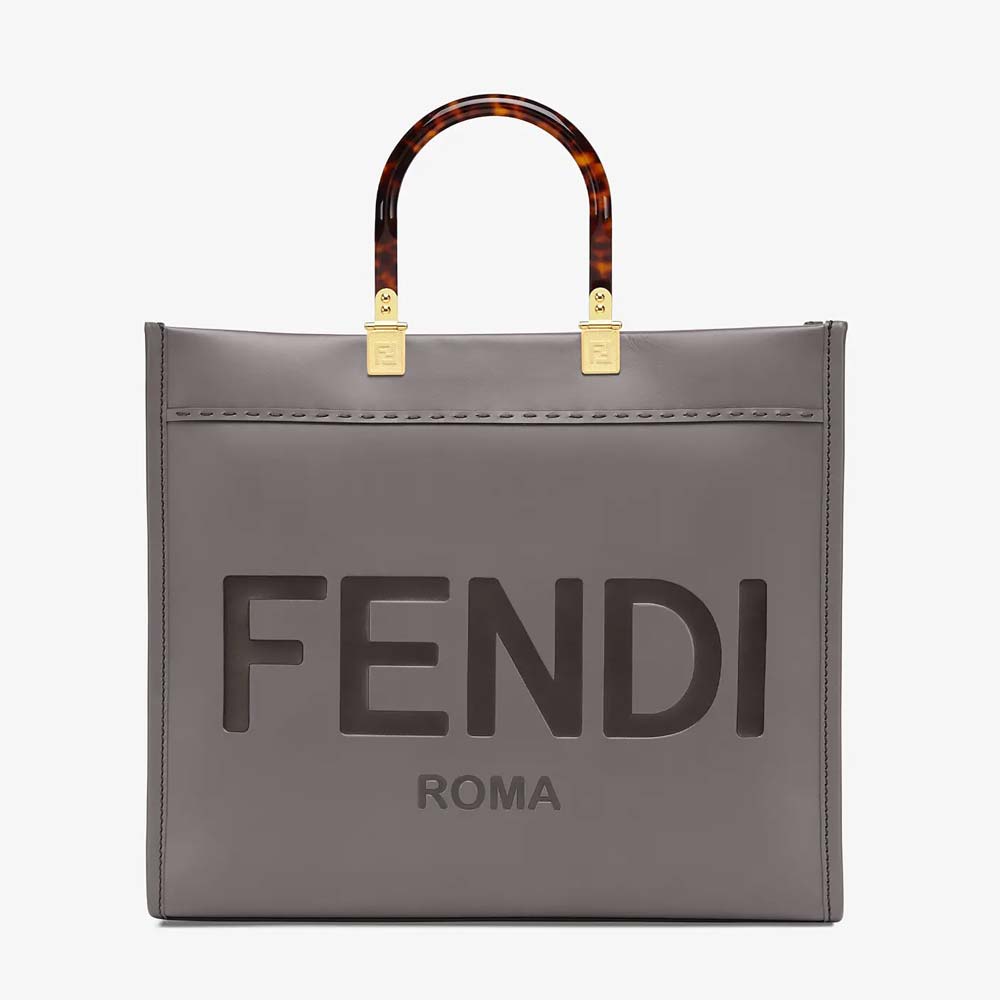 FENDI SUNSHINE MEDIUM Grey Leather Shopper Fendi