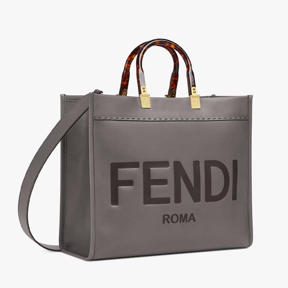 FENDI SUNSHINE MEDIUM Grey Leather Shopper Fendi