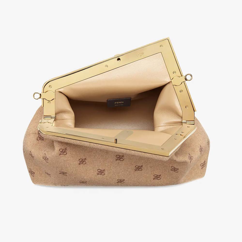 FENDI FIRST MEDIUM Beige Flannel Bag with Embroidery Fendi