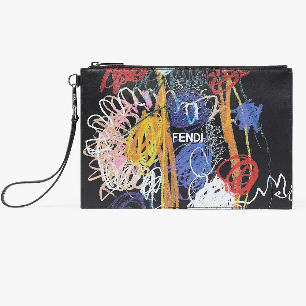 FLAT POUCH Black Leather Bag Fendi
